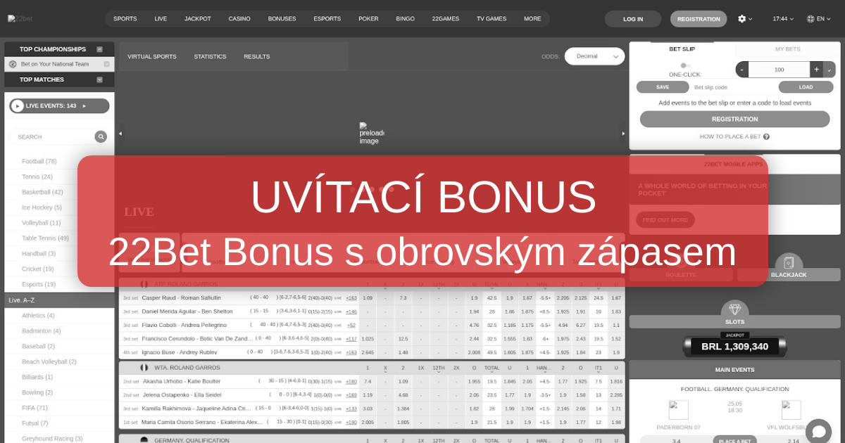 22Bet Bonus 2026 - Nejlepší kasino nabídky v ČR